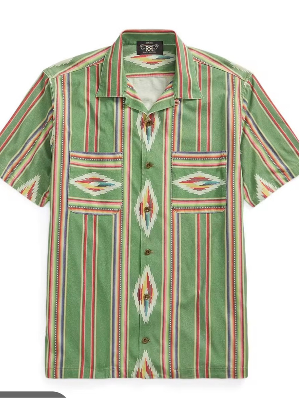 "RRL Ralph Lauren Durango Serape Camp Shirt Green Southwestern Aztec Knit XXL